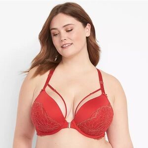 Cacique Front-Close Metallic Lace Boost Plunge Bra